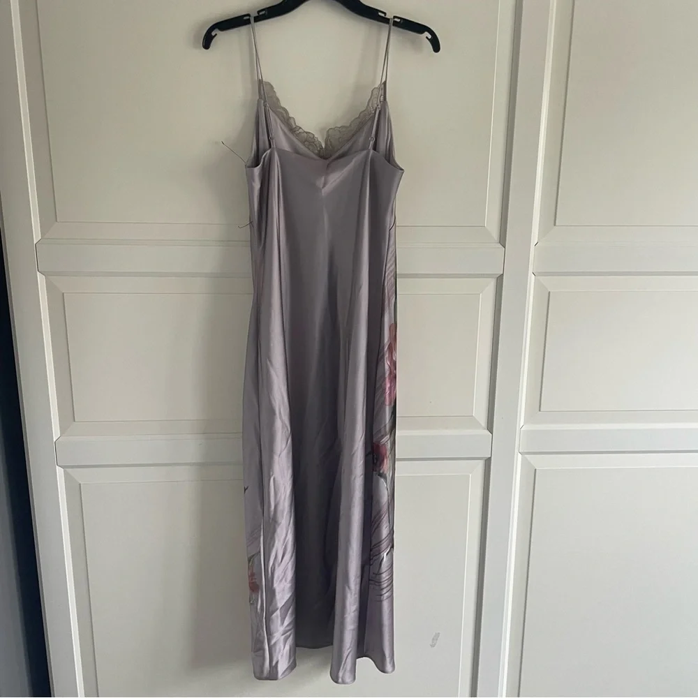New! Express Floral Satin Gray Lace Midi Dress nwt 30948_3